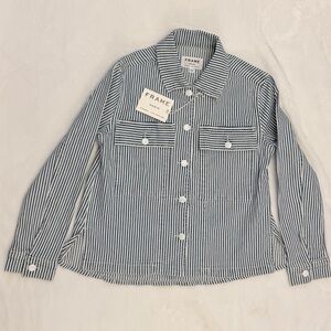 Frame Denim Navy & White Striped Button-Front Jacket
